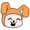 Orange rabbit head laughing happily, doodle icon drawing