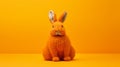 Hyperrealistic Knitted Orange Rabbit Toy On Vibrant Background