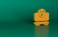 Orange Radioactive cargo train wagon icon isolated on green background. Freight car. Railroad transportation. Minimalism