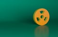 Orange Radioactive icon isolated on green background. Radioactive toxic symbol. Radiation Hazard sign. Minimalism