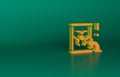 Orange Radioactive waste in barrel icon isolated on green background. Barrel with radioactive and toxic substance is