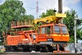 Orange railway locomotive