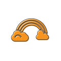 Orange Rainbow with clouds icon isolated on white background. Vector