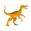 Orange Raptor Dinosaur Of Jurassic Period, Prehistoric Extinct Giant Reptile Cartoon Realistic Animal