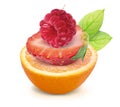 Orange Raspberry and Strawberry with leaves