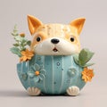 Cute Ceramic Dog Plant Vase With Flowers - Detailed Character Design