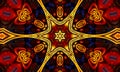 Orange rays stars on black retro textured pattern 70s. Abstract unique kaleidoscope background. Beautiful kaleidoscope seamless