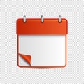 Orange Realistic Calendar - 3D Vector Illustration - Isolated On Transparent Background
