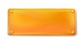 Orange rectangular painted plate with gold bolt or screws isolated. Vector illustration Eps10