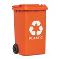 Orange recycling trash can for plastic rubbish, 3D rendering