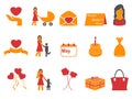 Orange and red color happy mothers day icons set Royalty Free Stock Photo