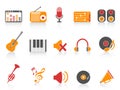 Orange red color series music sound equipment icons set