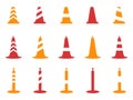 Orange and red color traffic cone icons set Royalty Free Stock Photo