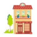 Orange red Cottage and tree Small country house flat icon vector illustration Royalty Free Stock Photo