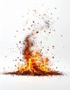 Orange and Red Fire Explosion with Black Smoke and Debris Against White Background Royalty Free Stock Photo