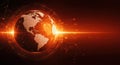 Orange and red globe with network connectivity grid. Digital artwork symbolizing global communication. Futuristic Earth with Royalty Free Stock Photo