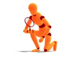 Orange / red manikin looking through a magnifier Royalty Free Stock Photo