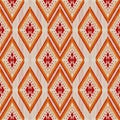 Orange and red Motif ethnic beautiful Ikat abstract yellow background Royalty Free Stock Photo