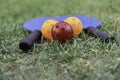 orange and red pickleball balls and spades Royalty Free Stock Photo