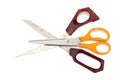 orange and red scissors. dirty. isolated on white background Royalty Free Stock Photo