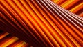 Orange and red spinning 3D tube covered by twisting glowing lines, seamless loop. Motion. Diagonal colorful stripes Royalty Free Stock Photo