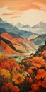 Orange Region With Flowers: A Vibrant Mountainous Vistas Painting