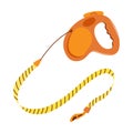 Orange retractable leash for dog. Animal accessory for outdoors walk. Animal care item isolated on white background.