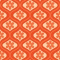 Retro orange flower on mid century ogee seamless pattern.