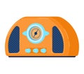 Orange retro radio with blue speakers and dial. Vintage radio receiver design vector illustration. Music nostalgia and