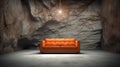 Orange Retro Shiny Leather Couch Dramatic Interior Background Royalty Free Stock Photo
