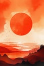 Orange Retro Sunset Abstract Watercolor Painting . Royalty Free Stock Photo