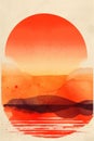 Orange Retro Sunset Abstract Watercolor Painting . Royalty Free Stock Photo