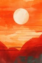 Orange Retro Sunset Abstract Watercolor Painting . Royalty Free Stock Photo