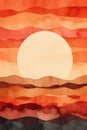 Orange Retro Sunset Abstract Watercolor Painting . Royalty Free Stock Photo