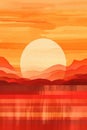 Orange Retro Sunset: A Simple and Minimalistic Abstract Watercolor Painting . Royalty Free Stock Photo