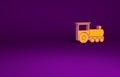 Orange Retro train icon isolated on purple background. Public transportation symbol. Minimalism concept. 3d illustration Royalty Free Stock Photo