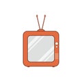 Orange retro TV isolated on white background. Line art vector illustration. Awesome clip art. Vintage icon