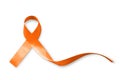 Orange ribbon isolated on white background clipping path raising awareness on leukemia, kidney cancer, multiple sclerosis, ADHD Royalty Free Stock Photo