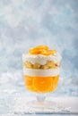 Orange rifle. Festive layered dessert in glass for Christmas din