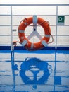 Orange ring lifebuoy on ferry boat deck