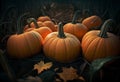 Orange ripe harvest of pumpkins lies for sale in the farmer's market on Halloween. AI generated Royalty Free Stock Photo