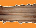 Orange ripped paper on wooden wall, Vector illustration Royalty Free Stock Photo