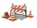 Orange road cones and barrier under consruction Royalty Free Stock Photo