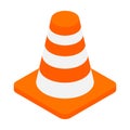 An orange road hazard cone isometric 3d icon