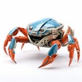 Orange Robot Crab In Hyperrealistic Rendering: 3d Shark Design On White Background