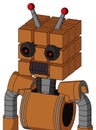 Orange Robot With Cube Head And Dark Tooth Mouth And Black Glowing Red Eyes And Double Led Antenna Royalty Free Stock Photo