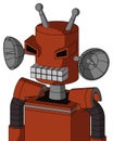 Orange Robot With Cylinder Head And Keyboard Mouth And Angry Eyes And Double Antenna