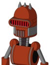 Orange Robot With Dome Head And Vent Mouth And Visor Eye And Three Spiked