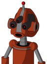 Orange Robot With Droid Head And Round Mouth And Three-Eyed And Single Led Antenna
