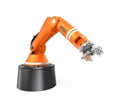 Orange robotic arm isolated on white background